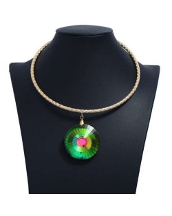 Glistening Crystal Round Pendant Women Costume Necklace