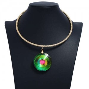 Glistening Crystal Round Pendant Women Costume Necklace