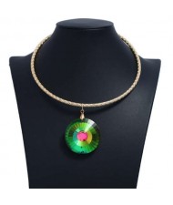 Glistening Crystal Round Pendant Women Costume Necklace