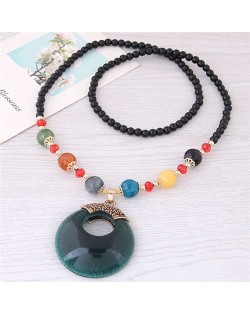 Resin Gem Pendant Beads Long Chain Graceful Fashion Costume Necklace - Green