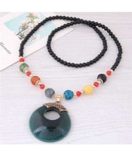 Resin Gem Pendant Beads Long Chain Graceful Fashion Costume Necklace - Green