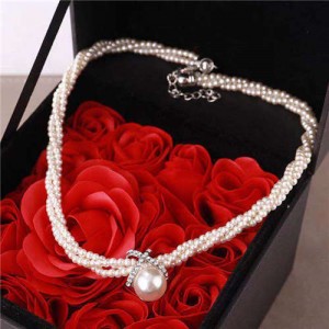 Graceful Pearl Fashion Short Women Costume Necklace - White