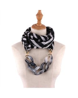 Acrylic Chain Decorated High Fashion Cotton Women Scarf Necklace - Black