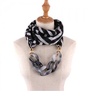 Acrylic Chain Decorated High Fashion Cotton Women Scarf Necklace - Black