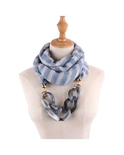 Acrylic Chain Decorated High Fashion Cotton Women Scarf Necklace - Sky Blue