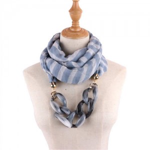 Acrylic Chain Decorated High Fashion Cotton Women Scarf Necklace - Sky Blue
