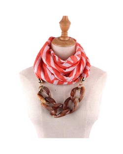 Acrylic Chain Decorated High Fashion Cotton Women Scarf Necklace - Red