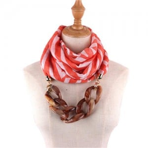 Acrylic Chain Decorated High Fashion Cotton Women Scarf Necklace - Red