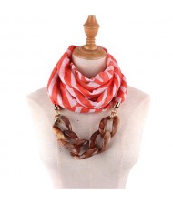 Acrylic Chain Decorated High Fashion Cotton Women Scarf Necklace - Red