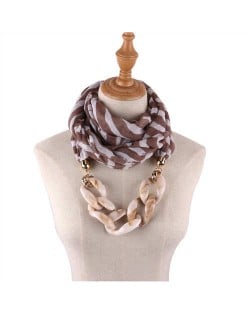Acrylic Chain Decorated High Fashion Cotton Women Scarf Necklace - Brown