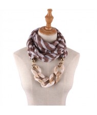 Acrylic Chain Decorated High Fashion Cotton Women Scarf Necklace - Brown
