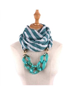 Acrylic Chain Decorated High Fashion Cotton Women Scarf Necklace - Green