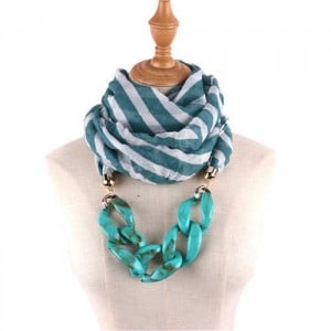 Acrylic Chain Decorated High Fashion Cotton Women Scarf Necklace - Green