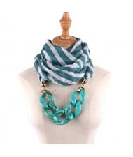 Acrylic Chain Decorated High Fashion Cotton Women Scarf Necklace - Green