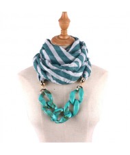 Acrylic Chain Decorated High Fashion Cotton Women Scarf Necklace - Green