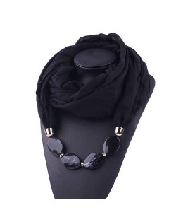 Resin Beads Decorated High Fashion Bali Yarn Women Scarf Necklace - Black