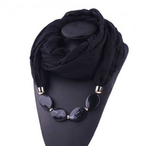 Resin Beads Decorated High Fashion Bali Yarn Women Scarf Necklace - Black