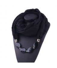 Resin Beads Decorated High Fashion Bali Yarn Women Scarf Necklace - Black