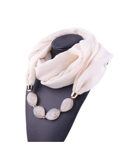 Resin Beads Decorated High Fashion Bali Yarn Women Scarf Necklace - White