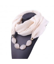 Resin Beads Decorated High Fashion Bali Yarn Women Scarf Necklace - White