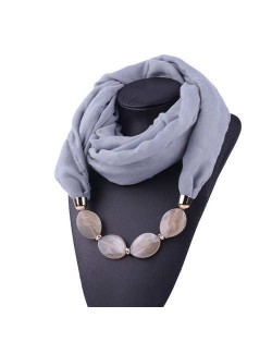 Resin Beads Decorated High Fashion Bali Yarn Women Scarf Necklace - Gray