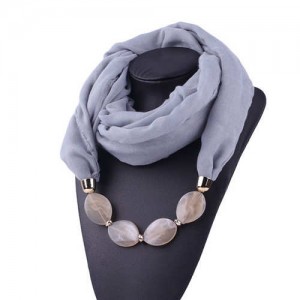 Resin Beads Decorated High Fashion Bali Yarn Women Scarf Necklace - Gray