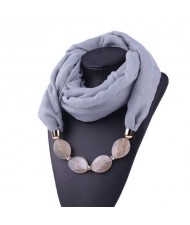 Resin Beads Decorated High Fashion Bali Yarn Women Scarf Necklace - Gray
