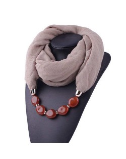 Resin Beads Decorated High Fashion Bali Yarn Women Scarf Necklace - Brown