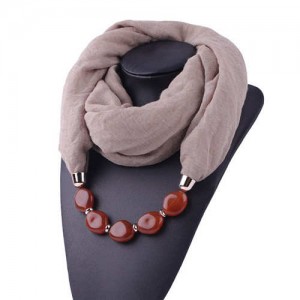 Resin Beads Decorated High Fashion Bali Yarn Women Scarf Necklace - Brown