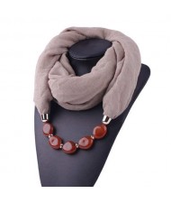 Resin Beads Decorated High Fashion Bali Yarn Women Scarf Necklace - Brown