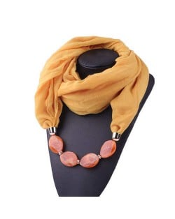 Resin Beads Decorated High Fashion Bali Yarn Women Scarf Necklace - Yellow