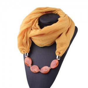 Resin Beads Decorated High Fashion Bali Yarn Women Scarf Necklace - Yellow