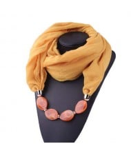 Resin Beads Decorated High Fashion Bali Yarn Women Scarf Necklace - Yellow