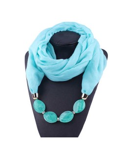 Resin Beads Decorated High Fashion Bali Yarn Women Scarf Necklace - Sky Blue