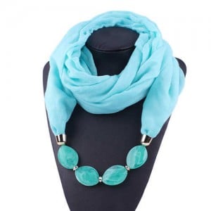 Resin Beads Decorated High Fashion Bali Yarn Women Scarf Necklace - Sky Blue