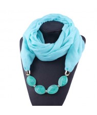 Resin Beads Decorated High Fashion Bali Yarn Women Scarf Necklace - Sky Blue