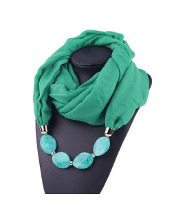 Resin Beads Decorated High Fashion Bali Yarn Women Scarf Necklace - Green