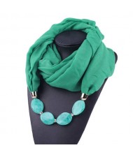 Resin Beads Decorated High Fashion Bali Yarn Women Scarf Necklace - Green