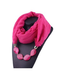 Resin Beads Decorated High Fashion Bali Yarn Women Scarf Necklace - Rose