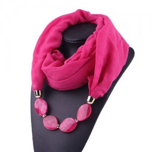 Resin Beads Decorated High Fashion Bali Yarn Women Scarf Necklace - Rose