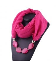 Resin Beads Decorated High Fashion Bali Yarn Women Scarf Necklace - Rose