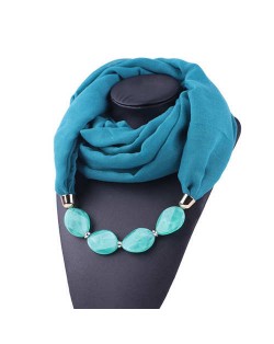 Resin Beads Decorated High Fashion Bali Yarn Women Scarf Necklace - Teal