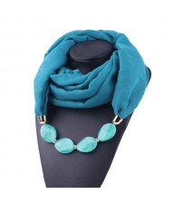 Resin Beads Decorated High Fashion Bali Yarn Women Scarf Necklace - Teal