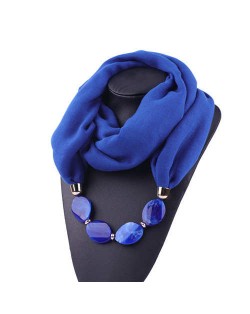 Resin Beads Decorated High Fashion Bali Yarn Women Scarf Necklace - Royal Blue