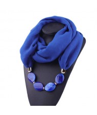 Resin Beads Decorated High Fashion Bali Yarn Women Scarf Necklace - Royal Blue