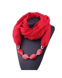 Resin Beads Decorated High Fashion Bali Yarn Women Scarf Necklace - Red