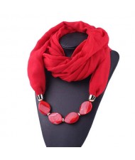 Resin Beads Decorated High Fashion Bali Yarn Women Scarf Necklace - Red