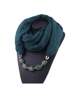 Resin Beads Decorated High Fashion Bali Yarn Women Scarf Necklace - Ink Green
