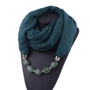 Resin Beads Decorated High Fashion Bali Yarn Women Scarf Necklace - Ink Green