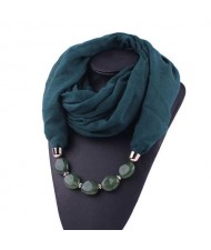 Resin Beads Decorated High Fashion Bali Yarn Women Scarf Necklace - Ink Green